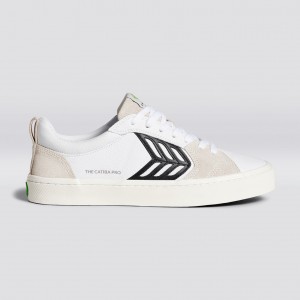 Cariuma Low Top Premium Leather Skate CATIBA PRO Damske Biele Čierne | 17508-NKDF